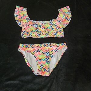 Girls Zigzag Bikini Set | Colorful Ruffle Swim Two Piece | Size 10/12